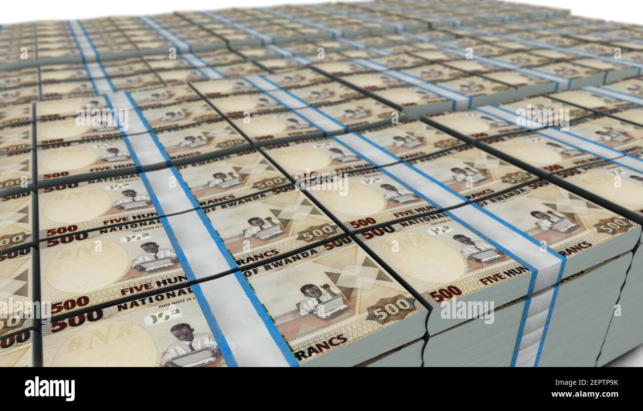 Illustration 3D du Rwanda 500 Francs bills stacks arrière-plan Banque D'Images