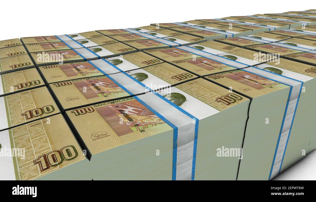 Illustration 3D de l'Angola 100 Kwanza facture piles arrière-plan Banque D'Images