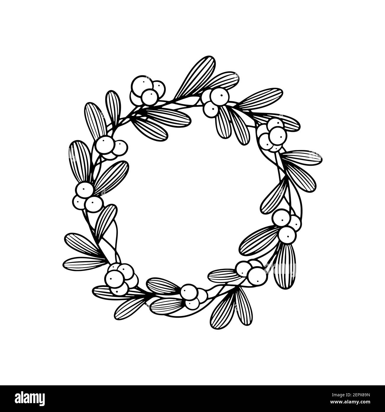 Couronne de Noël ronde avec branches de houx isolées sur blanc. Cadre baies et feuilles. Pour le design festif, les annonces, les cartes postales, les invitations, les affiches. Illustration vectorielle Illustration de Vecteur