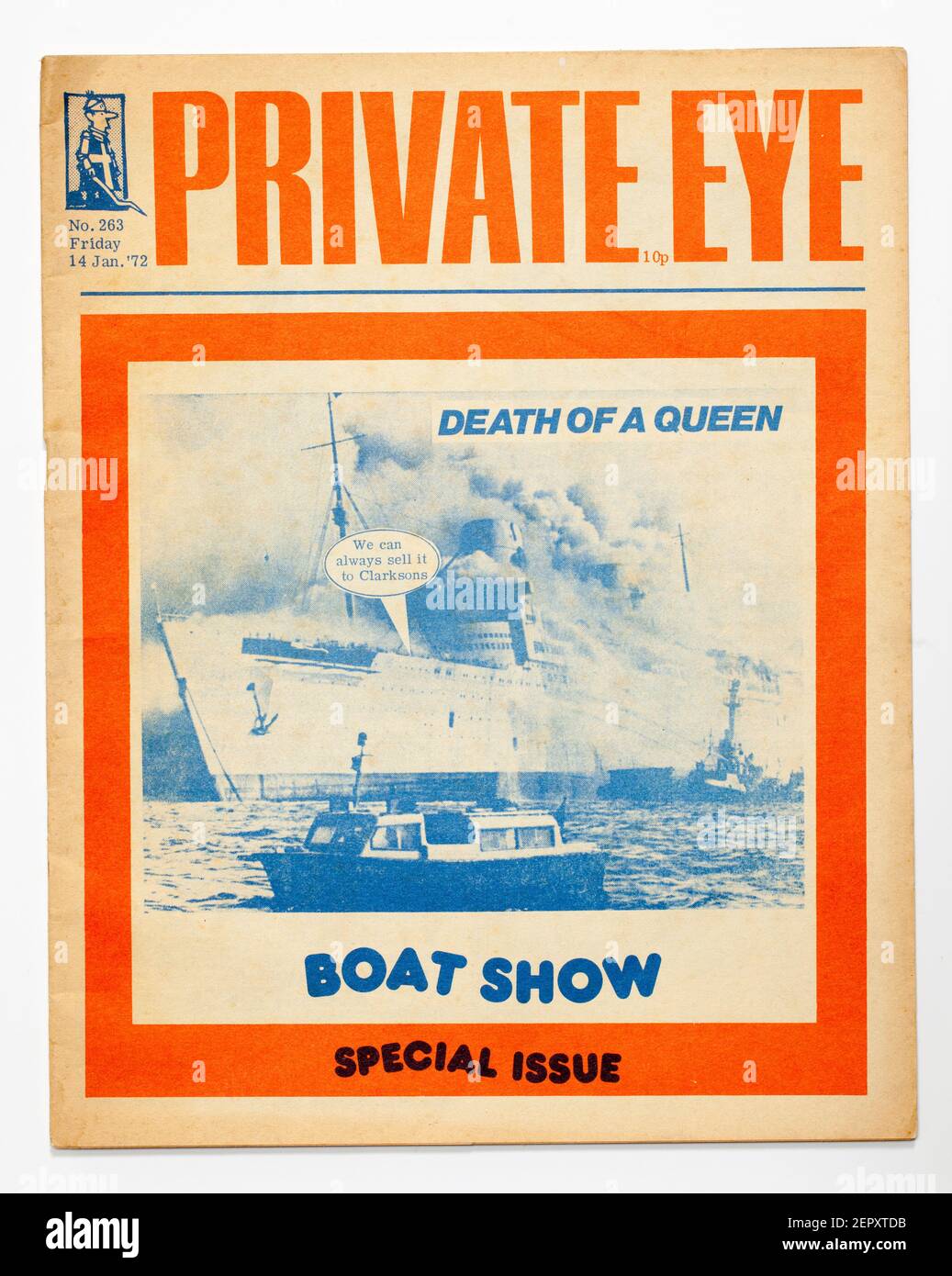 Numéro des années 1970 de Private Eye Magazine - Quuen Elizabeth Liner Couvercle Banque D'Images
