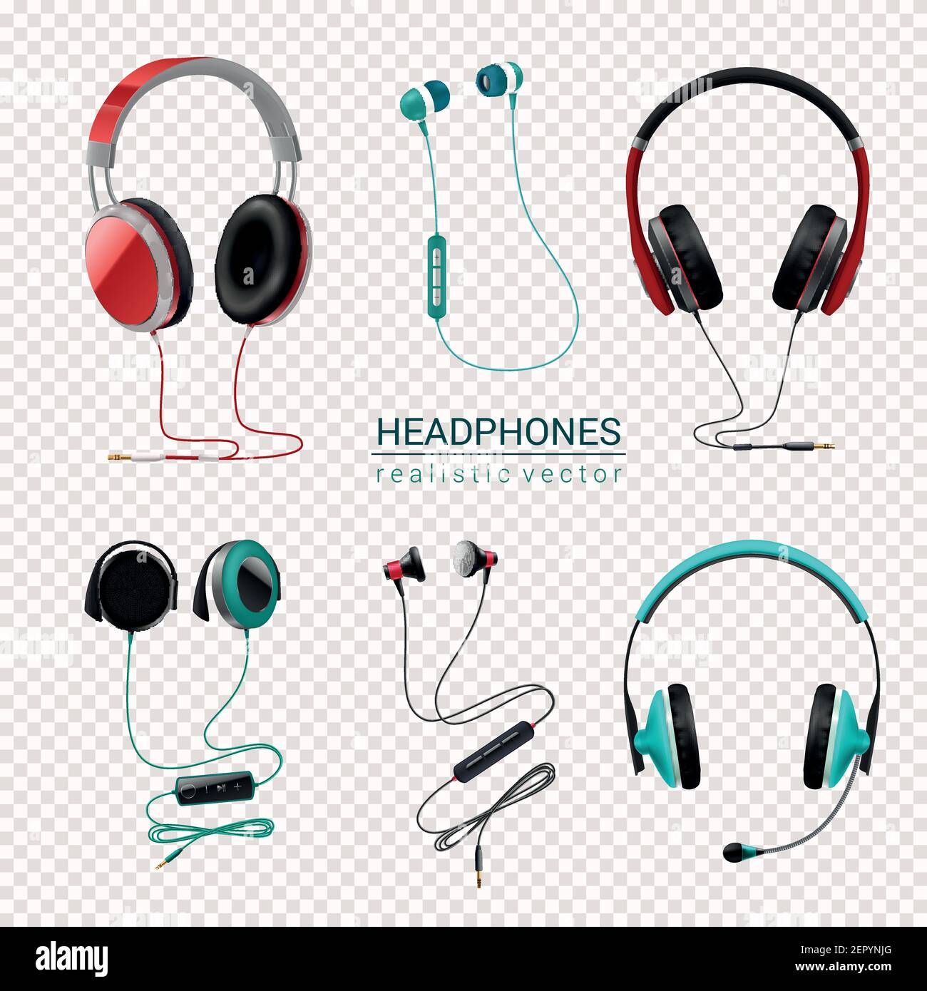 Casques écouteurs différents types d'écouteurs écouteurs écouteurs  intra-auriculaires jeu de couleurs réalistes illustration vectorielle  isolée transparente en arrière-plan Image Vectorielle Stock - Alamy