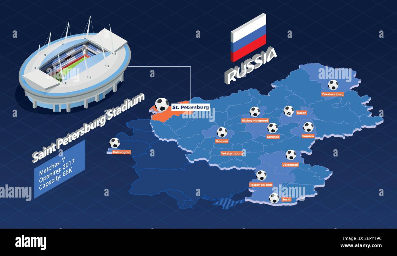 Russie Saitn Petersburg. Juin 2018. Jeux de coupe de football composition isométrique avec allumettes dans l'illustration vectorielle de Saint-Pétersbourg Illustration de Vecteur