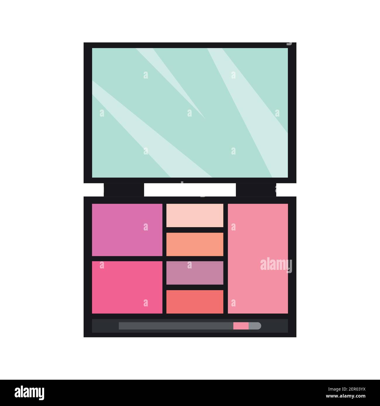 Palette professionnelle de fards à paupières à maquillage isolée sur fond blanc. Ensemble d'ombres à paupières colorées. Ouvrez le conteneur de maquillage avec le modèle vectoriel miroir. Illustration de Vecteur