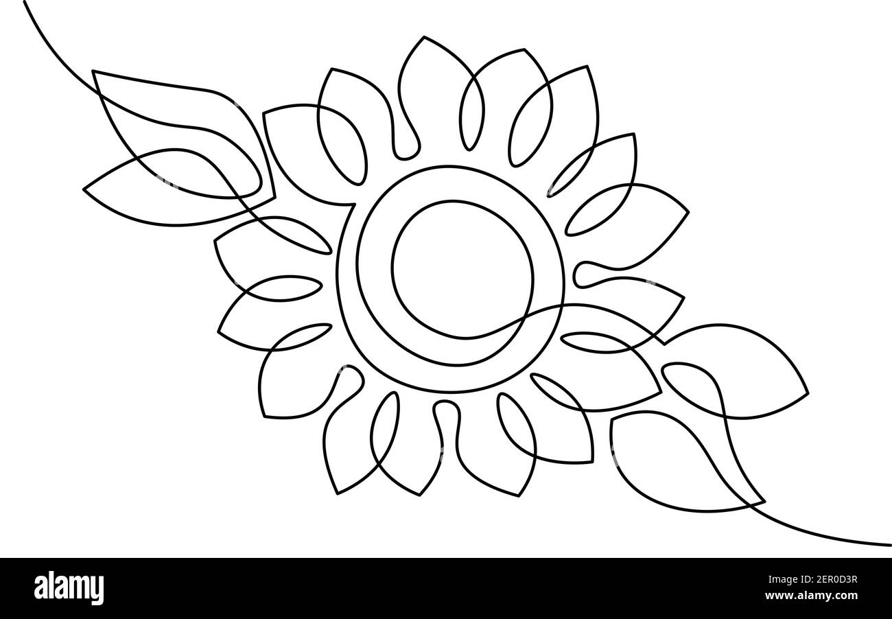 Élément de tournesol à une ligne. Noir et blanc monochrome ligne simple. Floral nature femme cadeau de jour romantique date illustration croquis Illustration de Vecteur