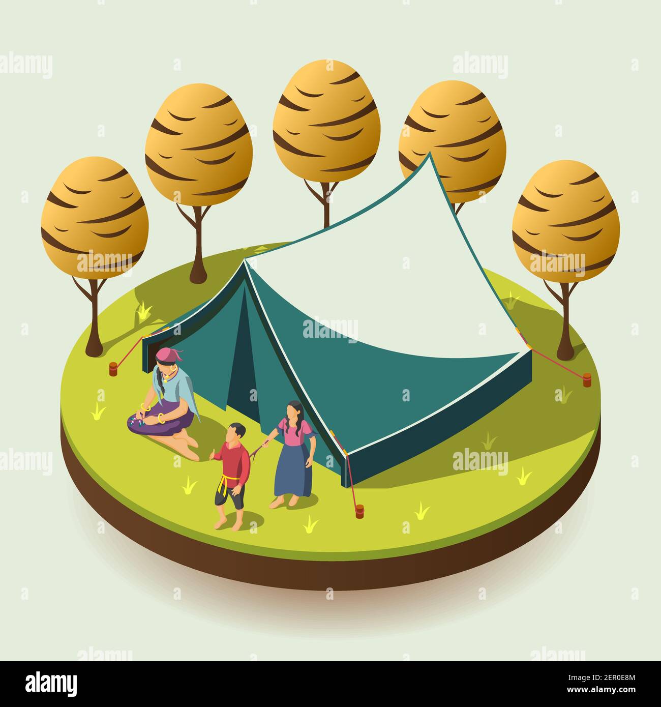 Gypsy camping en plein air design concept avec romany famille de repos à proximité illustration du vecteur isométrique de la tente Illustration de Vecteur