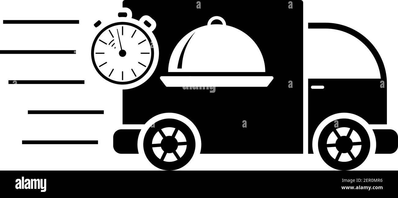 Icône de voiture de livraison rapide de produits alimentaires. Motif pochoir noir. Illustration vectorielle. Illustration de Vecteur