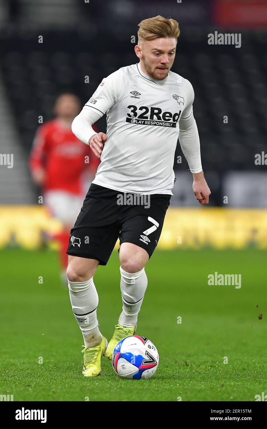 DERBY, ANGLETERRE. 26 FÉVRIER Kamil Jozwiak du comté de Derby en action pendant le match de championnat Sky Bet entre le comté de Derby et la forêt de Nottingham au Pride Park, Derby le vendredi 26 février 2021. (Credit: Jon Hobley | MI News) Credit: MI News & Sport /Alay Live News Banque D'Images