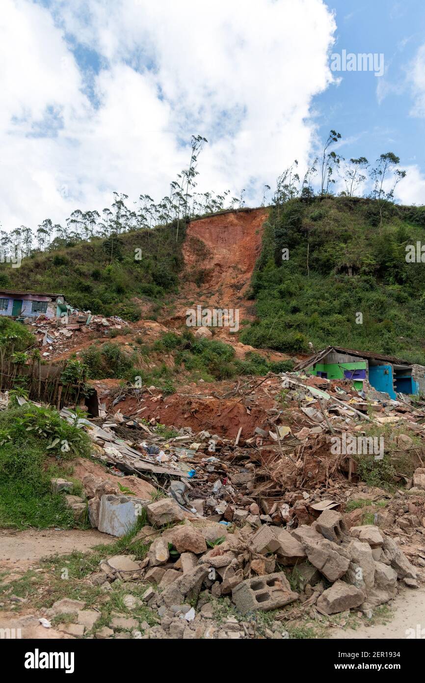 Zone de glissement de terrain à Munnar qui a causé la mort de quatre personnes dans une famille pendant de fortes précipitations en 2018 à kerala Banque D'Images