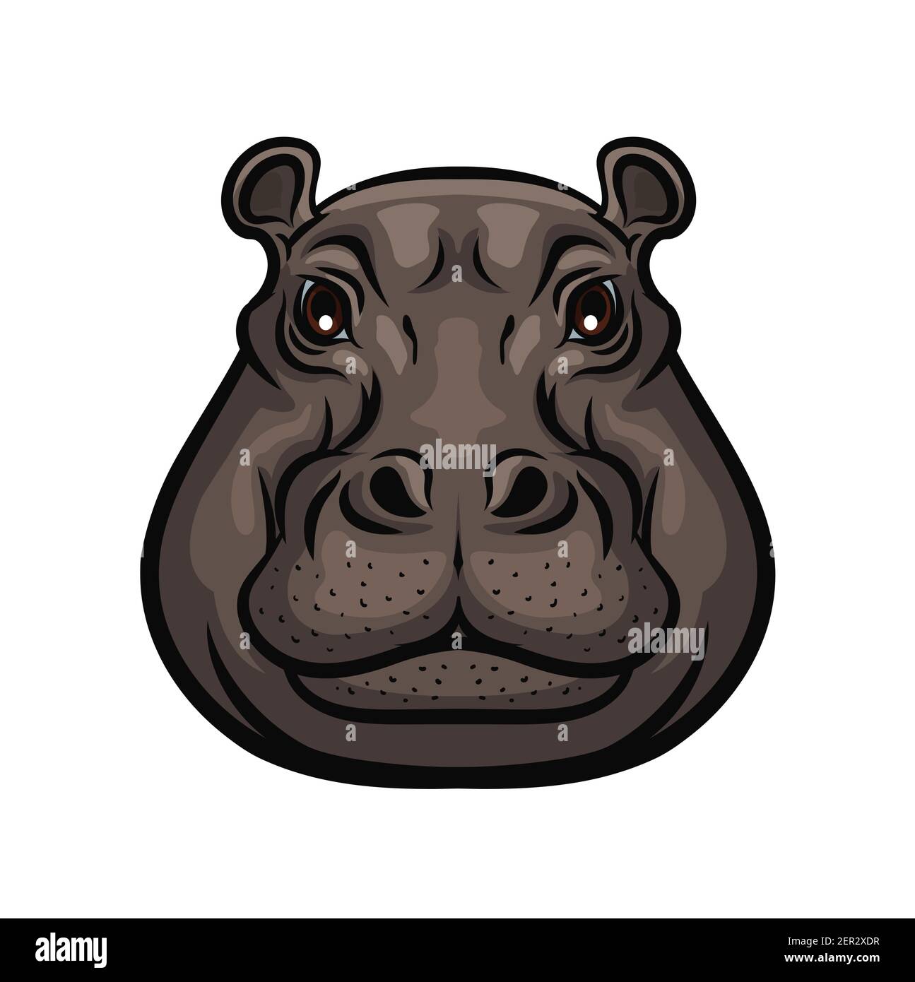 Hippopotame animal muzzle sauvage tête, vecteur isolé symbole. Icône du club de chasseurs ou sport de chasse et aventure safari de chasse, hippopotame africain sauvage, zoo et Illustration de Vecteur