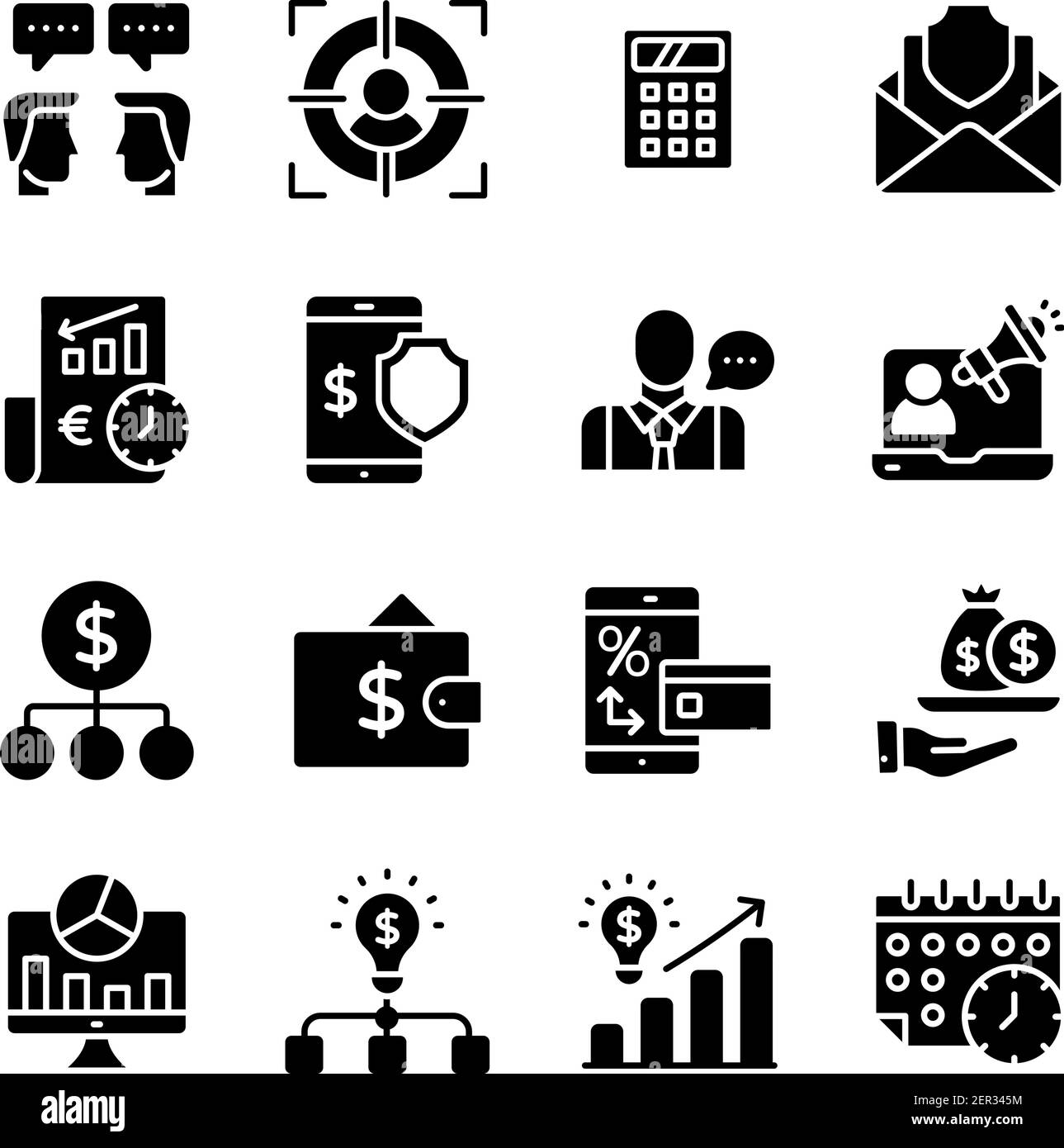 Pack d'icônes solides de données en ligne et de finances Illustration de Vecteur