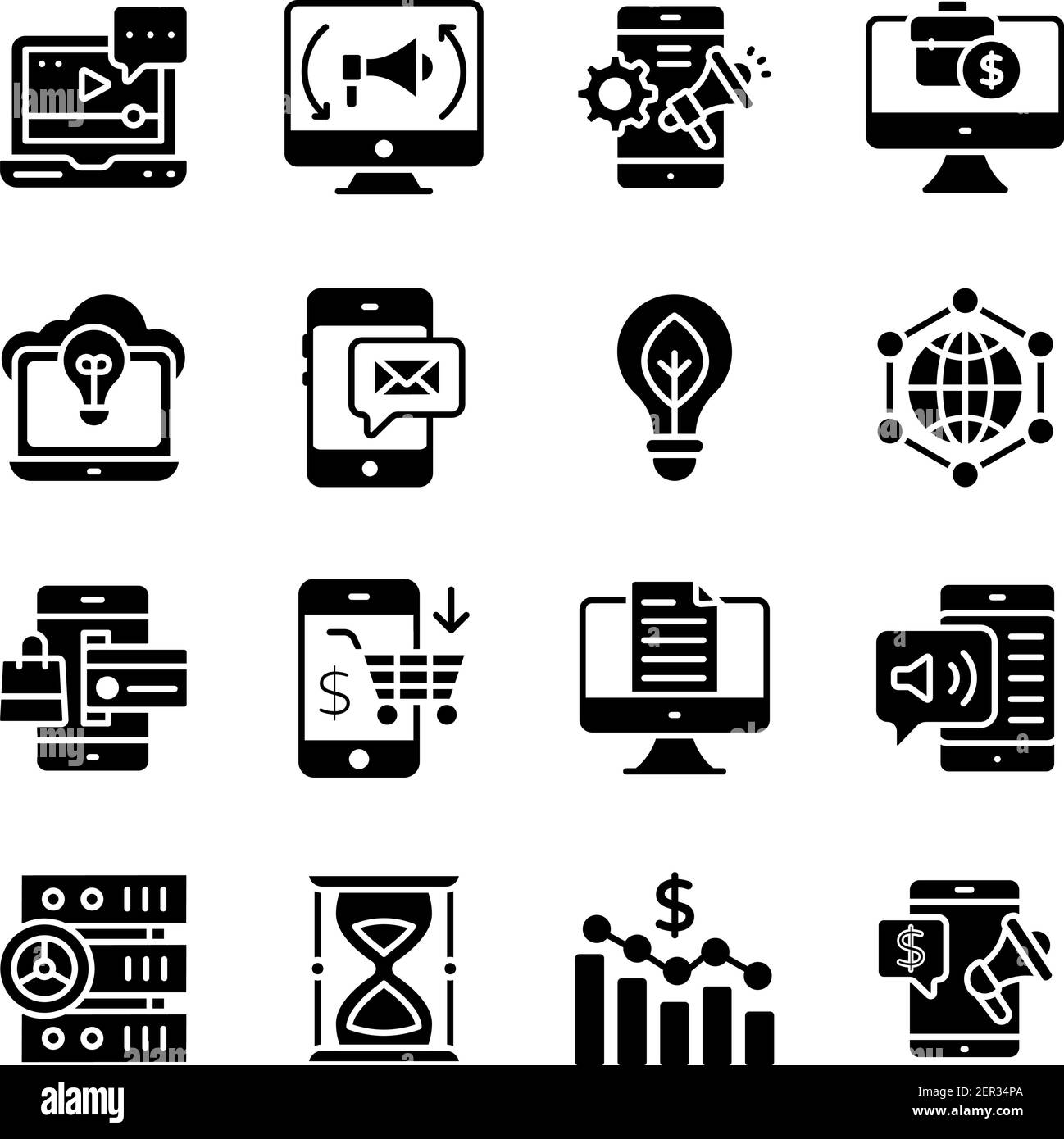 Pack d'icônes solides pour les entreprises et le marketing Illustration de Vecteur