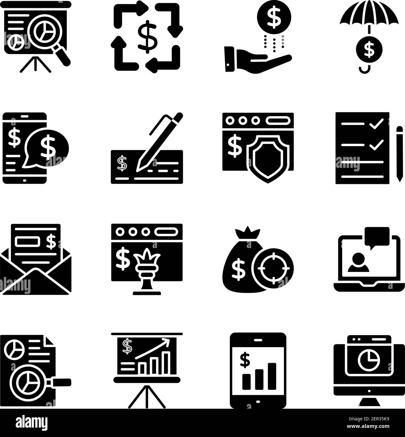 Pack d'icônes pleines d'infographies financières Illustration de Vecteur