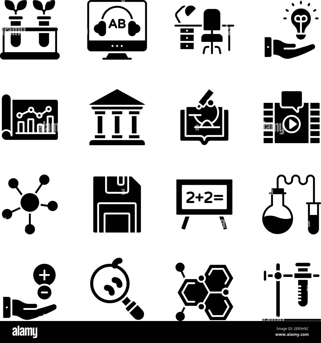 Pack d'icônes solides pour l'enseignement des sciences Illustration de Vecteur