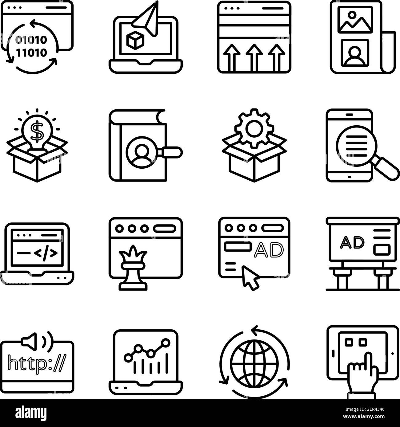 Pack d'icônes linéaires Seo et Web Technology Illustration de Vecteur