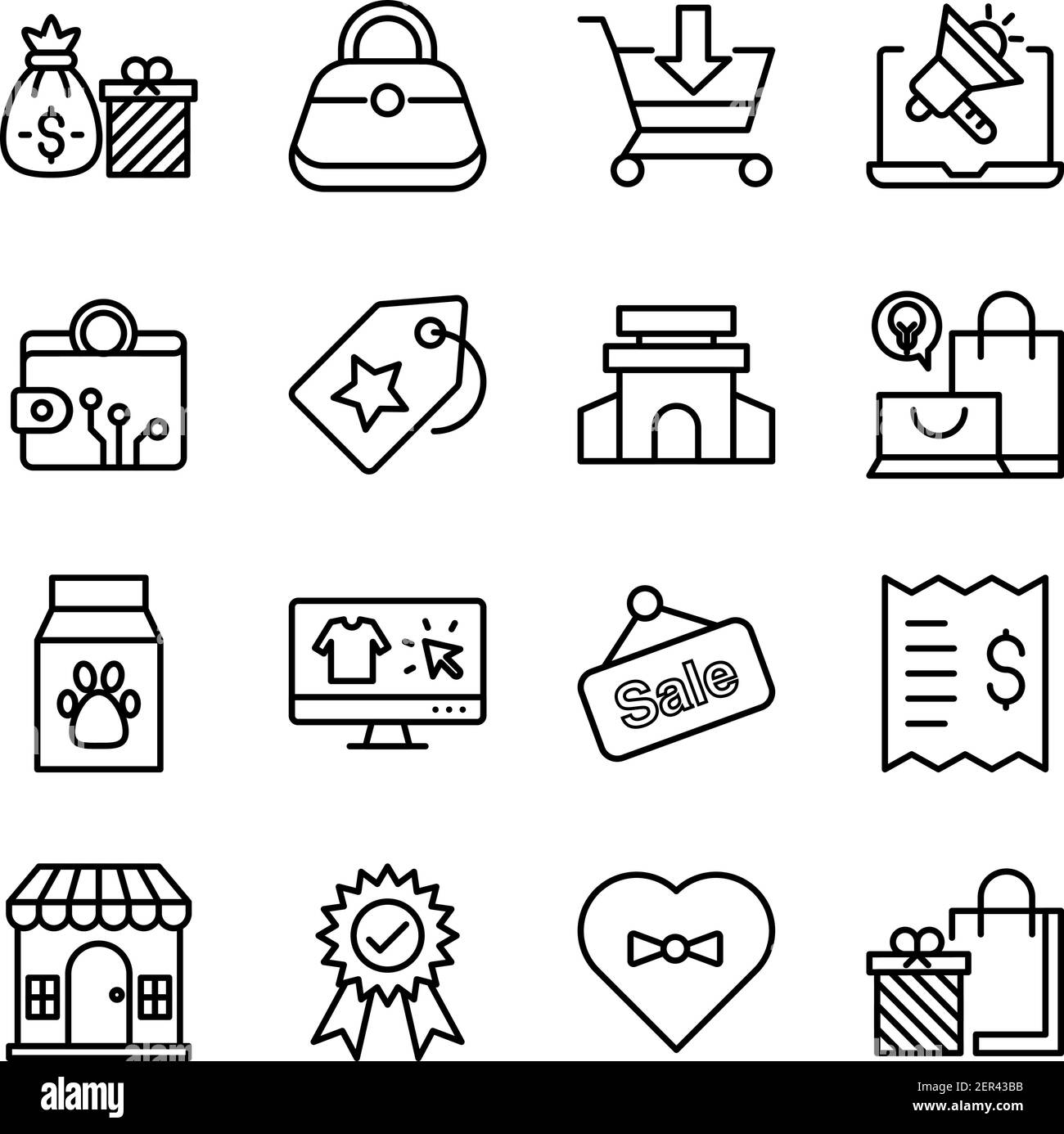 Pack d'icônes linéaires shopping et Commerce Illustration de Vecteur