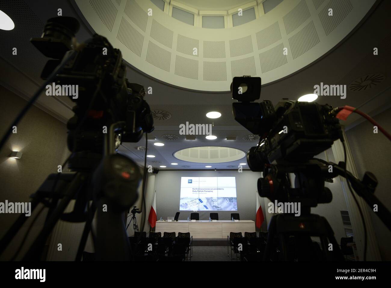 Un point de vue à l'intérieur de la Banque nationale de Pologne est vu le 11 avril 2018 en prévision de la conférence de presse de la réunion sur la politique monétaire à Varsovie, en Pologne. (Photo de Jaap Arriens/Sipa USA) Banque D'Images
