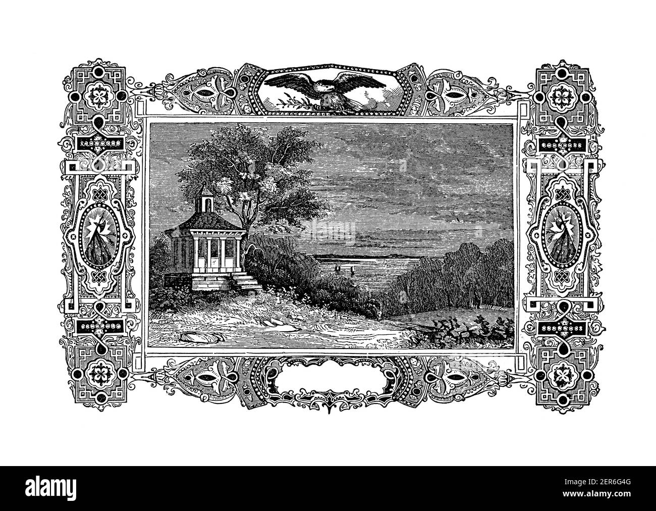 Gravure antique montrant la maison d'été de George Washington à Mount Vernon, Virginie. Illustration publiée dans The Pictorial Life of General Washingt Banque D'Images