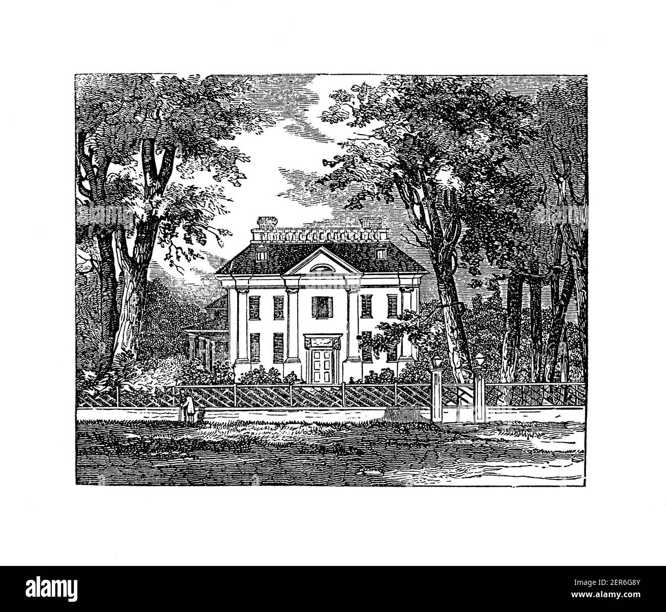 Gravure antique du siège des colonies unies pendant le siège de Boston à Cambridge, État américain du Massachusetts. Illustration publisis Banque D'Images