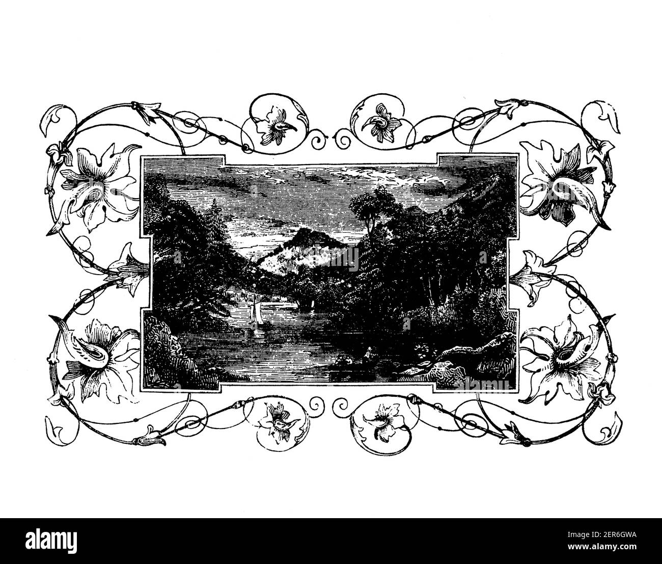 Vue sur le lac George, où une bataille entre les Anglais et les Français a été menée pendant la guerre des Français et des Indiens.publié dans The Pictorial Life of Banque D'Images