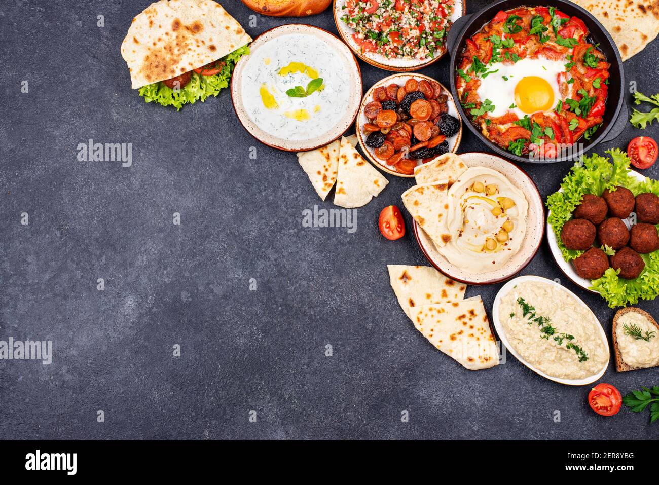 Cuisine juive traditionnelle, israélienne et du Moyen-Orient Banque D'Images