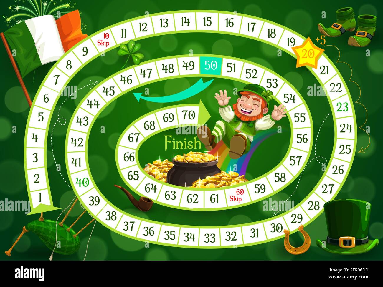 Modèle de vecteur de jeu de société pour enfants, jeu de société Saint Patrick STEP. Chemin de
