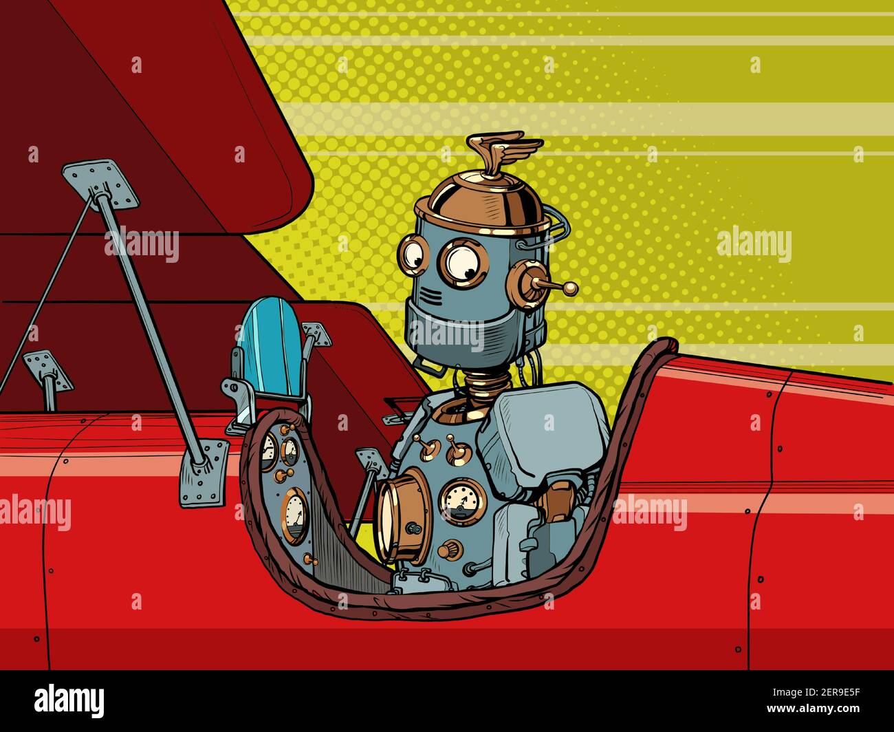 le pilote automatique de robot vole le rétro de l'avion Illustration de Vecteur le pilote automatique de robot vole le rétro de l'avion Illustration de Vecteur