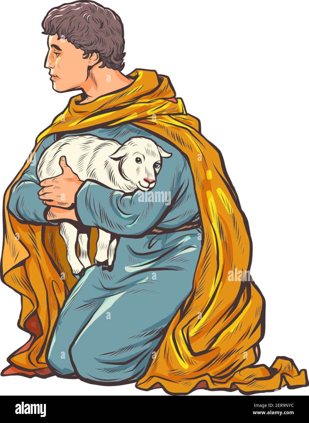berger avec un agneau, une histoire biblique Illustration de Vecteur