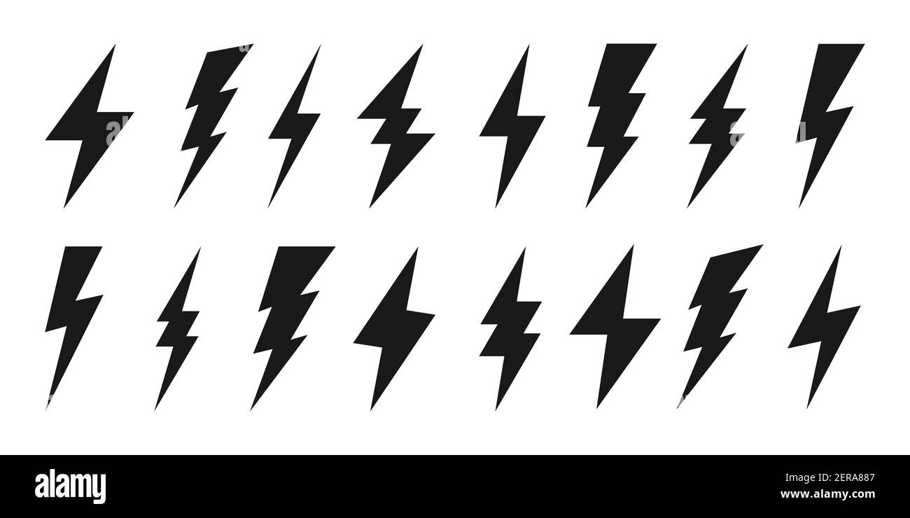 Collection d'icônes Lightning Bolt. Symbole clignotant, éclair. Panneau ...