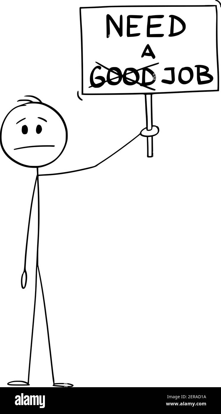 Les hommes d'affaires, les hommes ou les chômeurs qui détiennent ont besoin d'un signe d'emploi. Concept travail et travail. Illustration de personnage ou de dessin animé vectoriel. Illustration de Vecteur