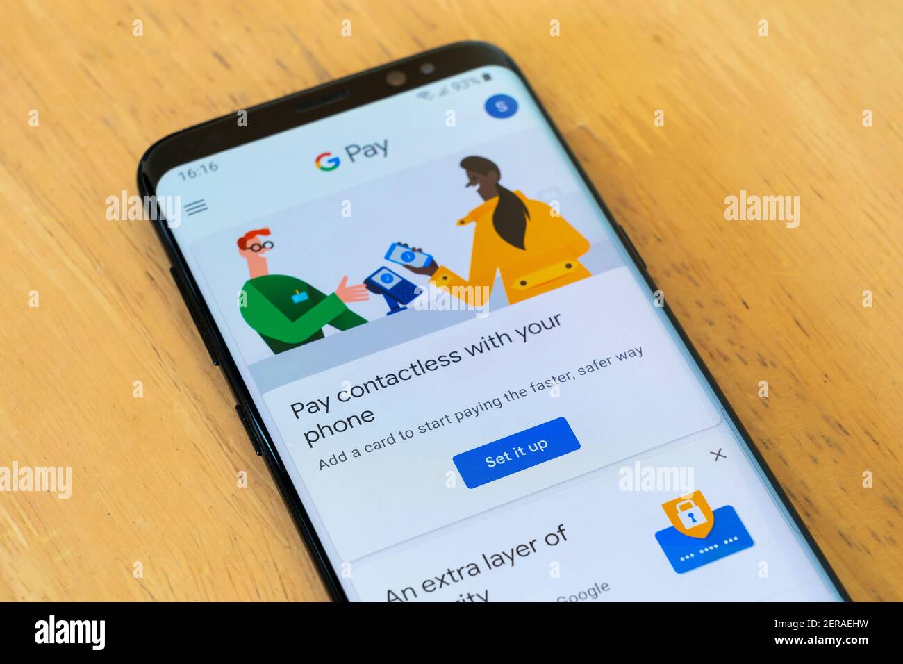 L'application Google Pay sur l'écran d'un smartphone. Google Pay est une plate-forme de portefeuille numérique et un système de paiement en ligne développé par Google Banque D'Images