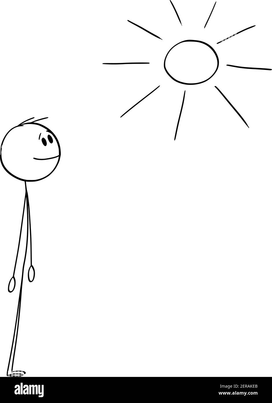Homme souriant regardant le soleil d'été brillant heureux avec la météo.Vector dessin animé chiffre ou illustration de personnage. Illustration de Vecteur