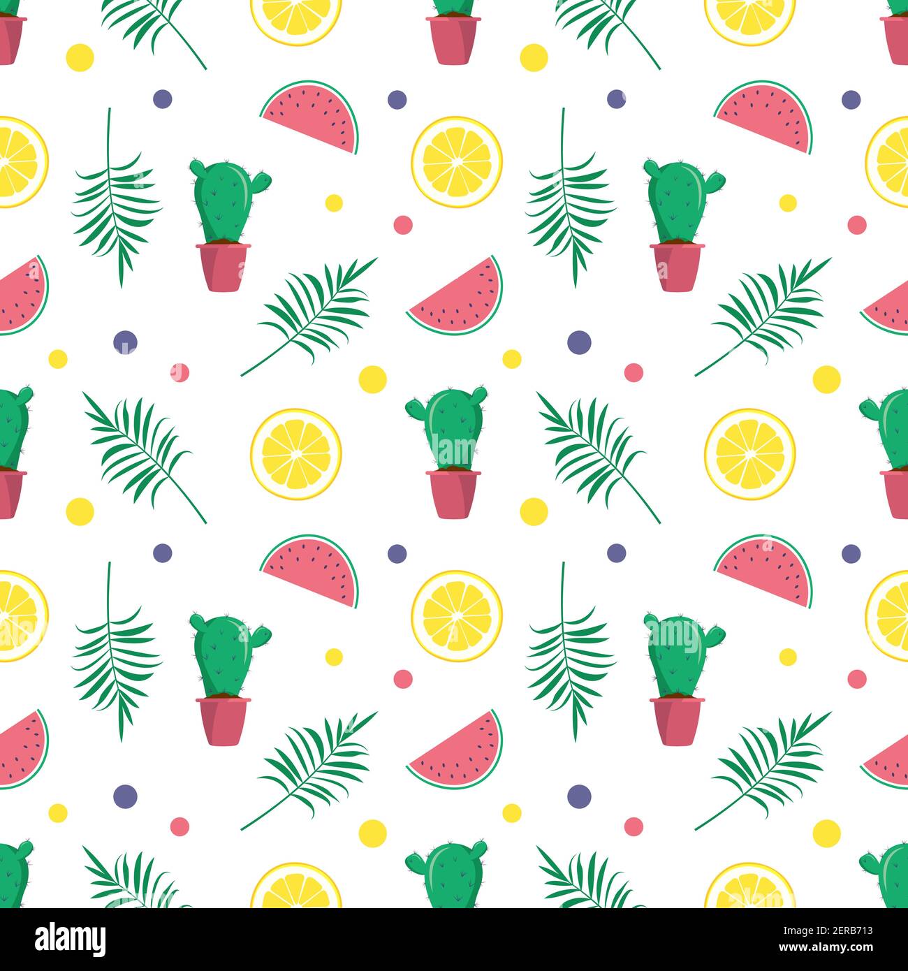 Joli motif d'été brillant sans couture avec pastèques, citron, cactus Illustration de Vecteur