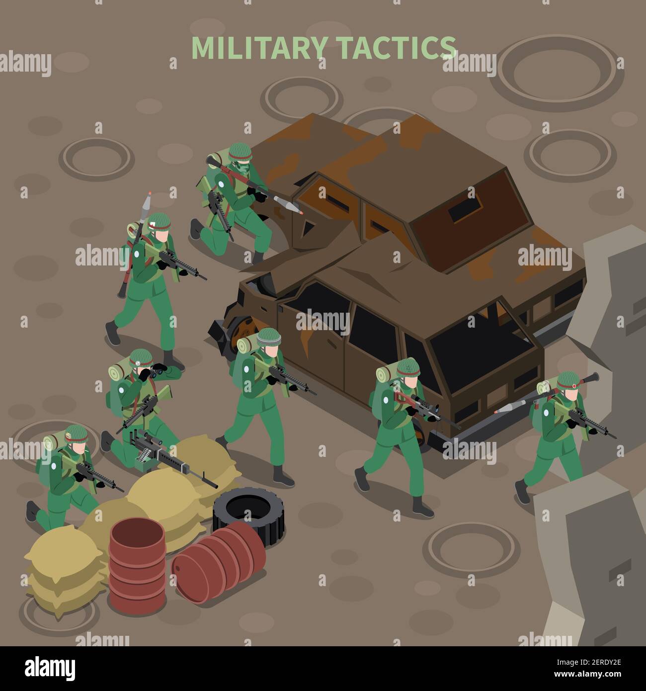 Tactique militaire composition isométrique avec groupe d'infanterie armée en cours attaque avec illustration vectorielle de mitrailleuses Illustration de Vecteur Tactique militaire composition isométrique avec groupe d'infanterie armée en cours attaque avec illustration vectorielle de mitrailleuses Illustration de Vecteur