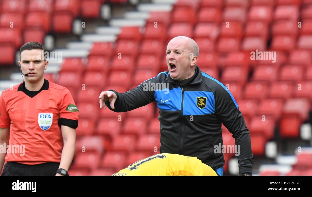 Hampden Park, Glasgow., 28 février 21 finale de la coupe Betfred Livingston FC contre St. Johnstone FC Livingston Directeur David Martindale. Crédit : eric mccowat/Alay Live News Banque D'Images