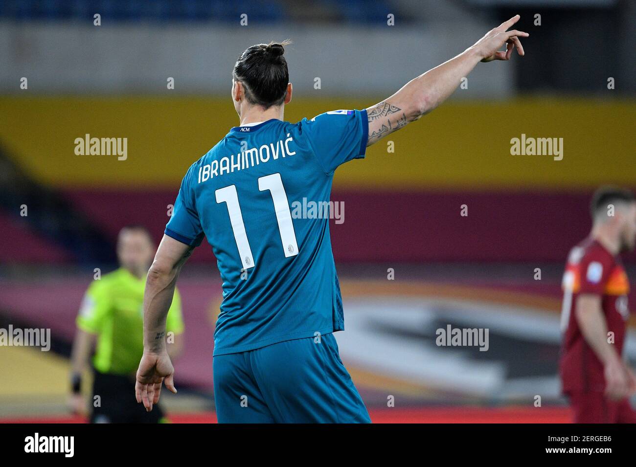 Rome, Italie. 28 février 2021. Zlatan Ibrahimovic de l'AC Milan vu en  action pendant la Ligue italienne de championnat de football UN match de  2020/2021 entre AS Roma et AC Milan au