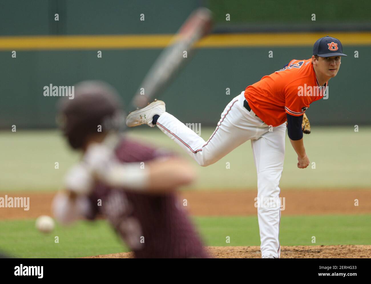 Round Rock, Texas, États-Unis. 28 février 2021. Auburn Tigers commence un match de baseball NCAA avec Trace Bright (21), entre Texas A&M et Auburn au Round Rock Classic, le 28 février 2021 à Round Rock, Texas. Crédit : Scott Coleman/ZUMA Wire/Alay Live News Banque D'Images