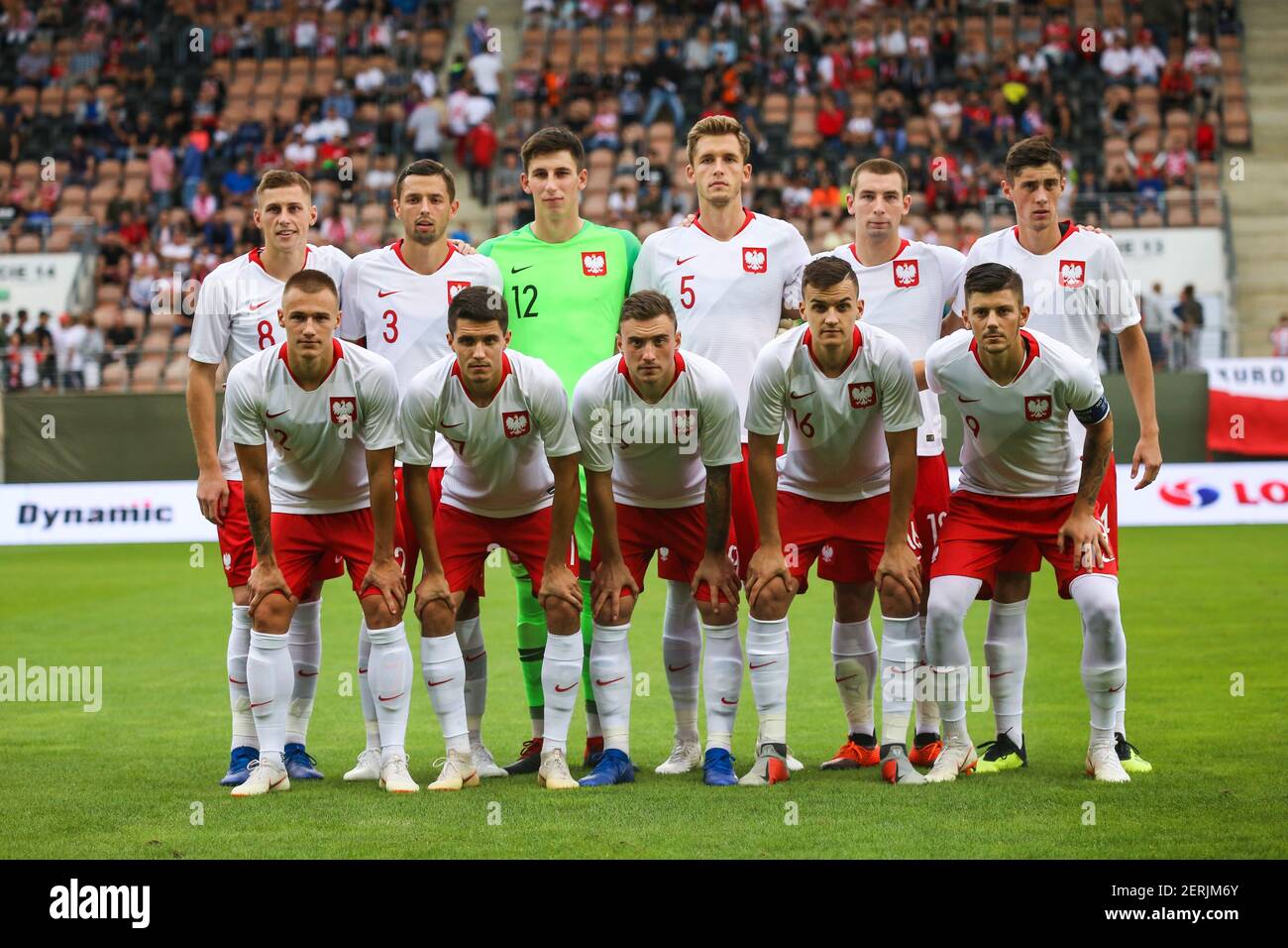 2018.09.07, Lubin , Pilka nozna. Liminacje Mistrzostw Europy u-21 Polska -  Wyspy Owcze , nz reprezentacja polski u21 zdjecie grupowe Mateusz Wieteska  (POL) Jakub Piotrowski (POL) Kamil Grabara (POL) Pawel Bochniewicz (POL)