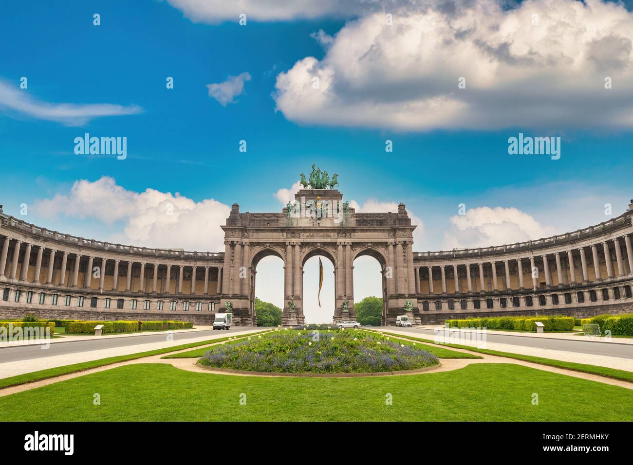 Bruxelles Belgique, vue sur la ville à l'Arcade du Cinquantenaire de Bruxelles (Arc de Triomphe) Banque D'Images