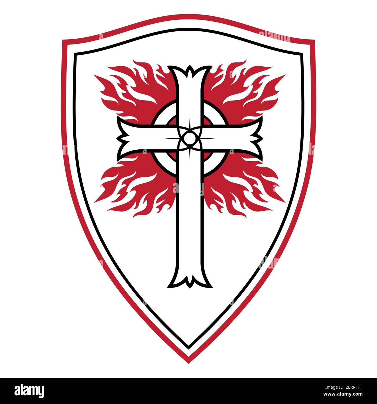 Design droit. Bouclier de cavalier Crusader avec Croix de Flaming Illustration de Vecteur