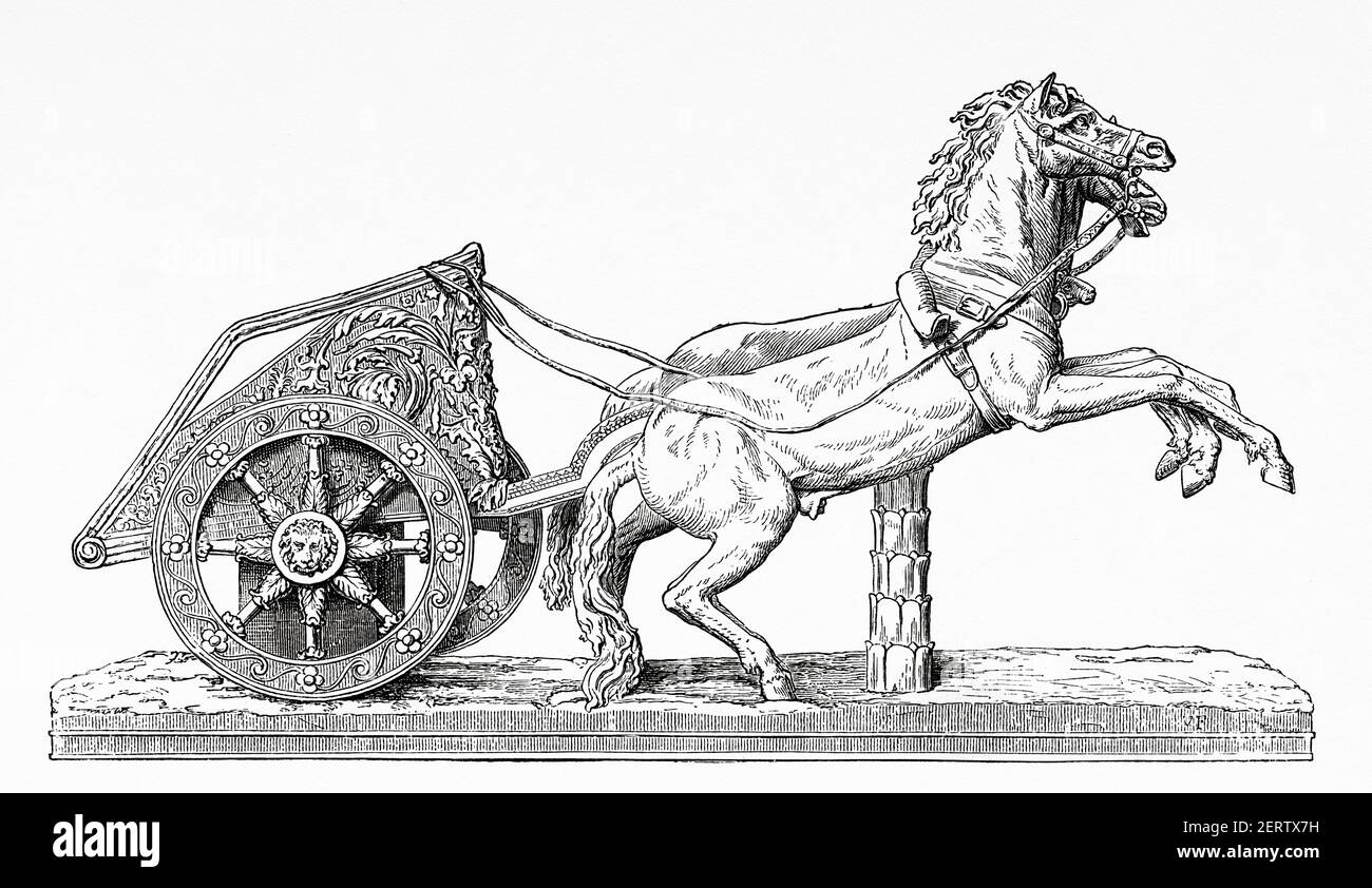 Roman Racing Chariot, ancien empire romain. Italie, Europe. Ancienne illustration gravée du XIXe siècle, El Mundo Ilustrado 1881 Banque D'Images
