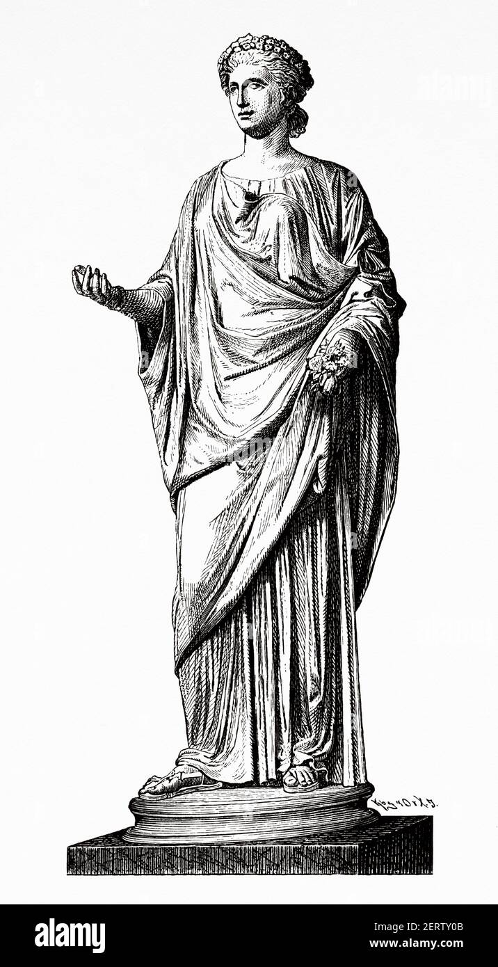 Mythologie romaine. Flore déesse farnèse de fleurs, jardins et source, empire romain antique. Italie, Europe. Ancienne illustration gravée du XIXe siècle, El Mundo Ilustrado 1881 Banque D'Images