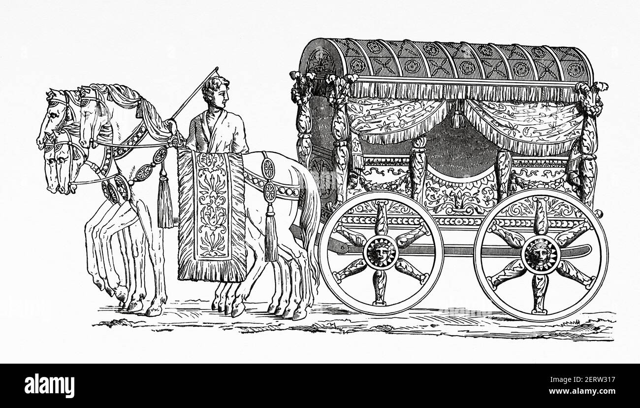 Transport romain traditionnel, Rome antique. Italie, Europe. Illustration gravée du XIXe siècle, El Mundo Ilustrado 1880 Banque D'Images
