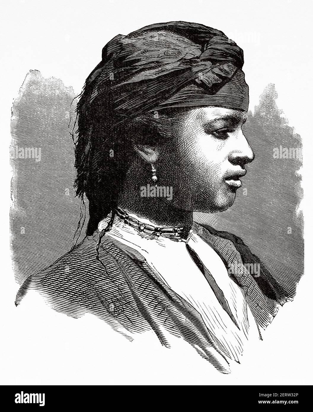 Portrait, femme de Fellah en vêtements traditionnels, Égypte XIXe siècle. Illustration gravée du XIXe siècle, El Mundo Ilustrado 1880 Banque D'Images