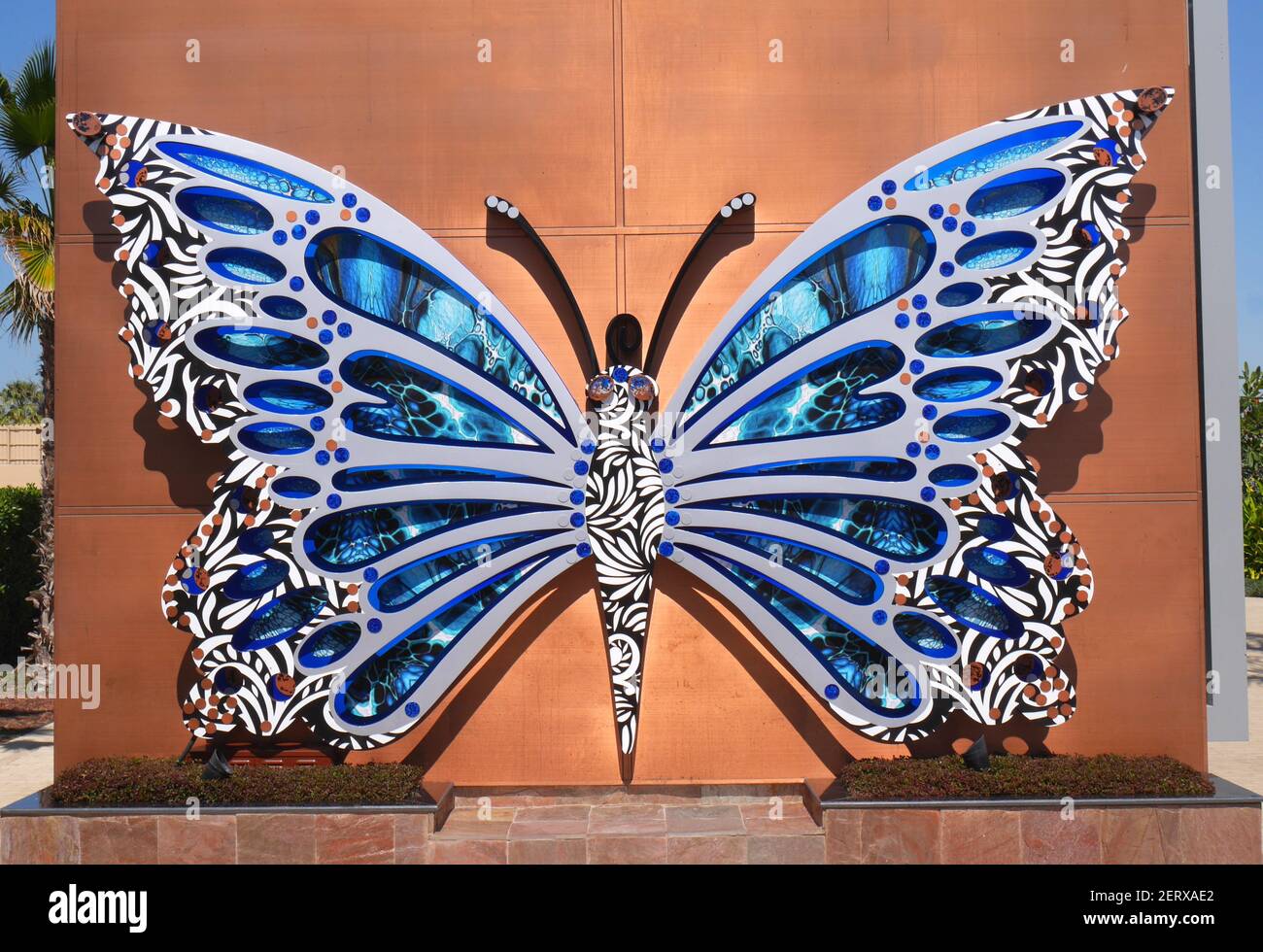 Œuvres d'art de papillons bleus, baie de Bahreïn, Manama, Royaume de Bahreïn Banque D'Images