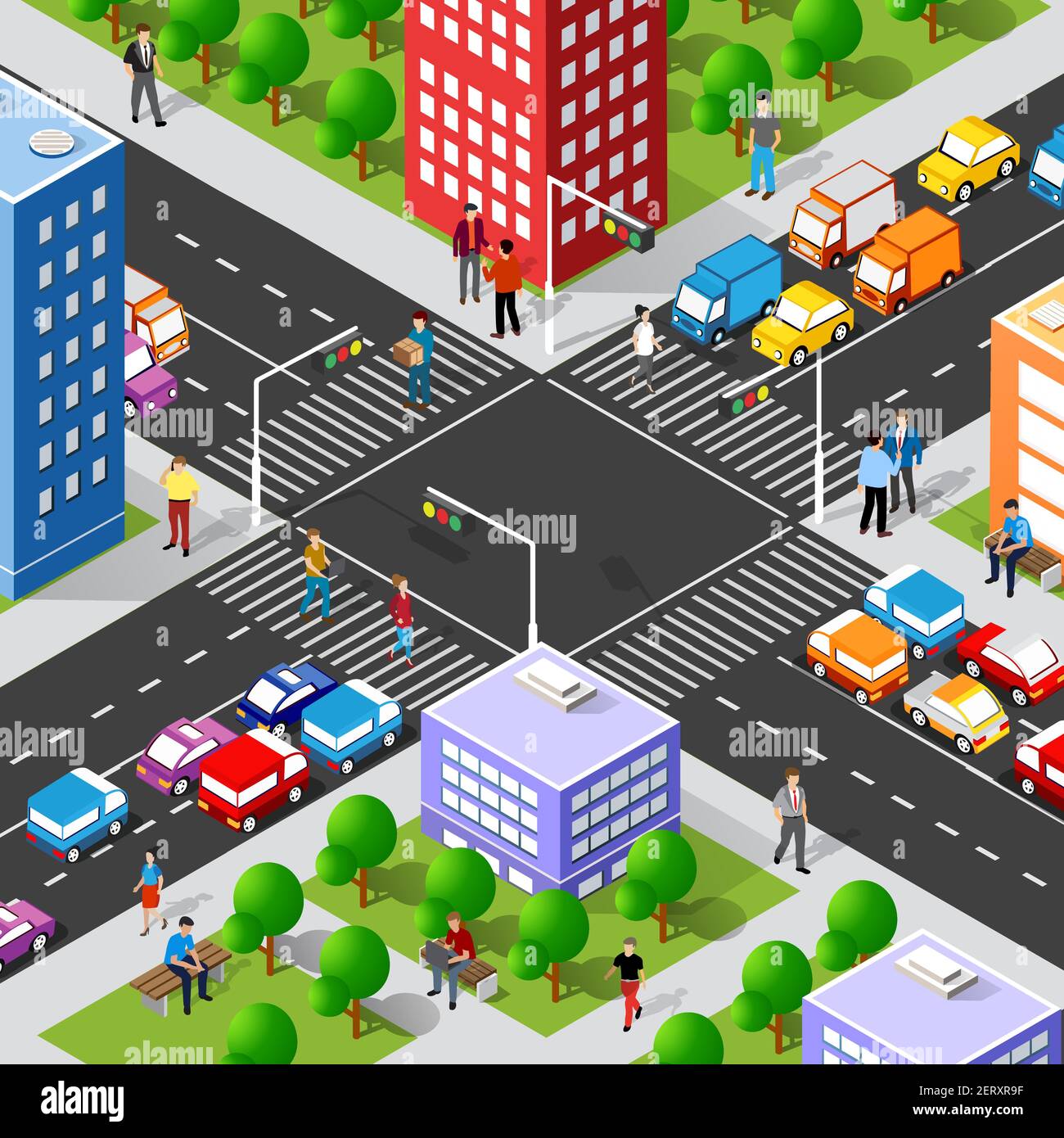 Isométrique Street Crossroads illustration 3D du quartier de la ville avec maisons Illustration de Vecteur Isométrique Street Crossroads illustration 3D du quartier de la ville avec maisons Illustration de Vecteur