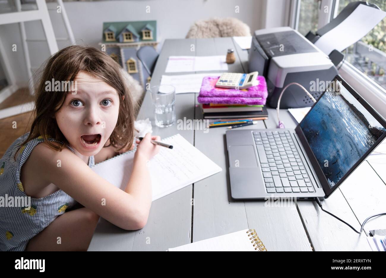 Petit enfant qui fait l'apprentissage à la maison Banque D'Images
