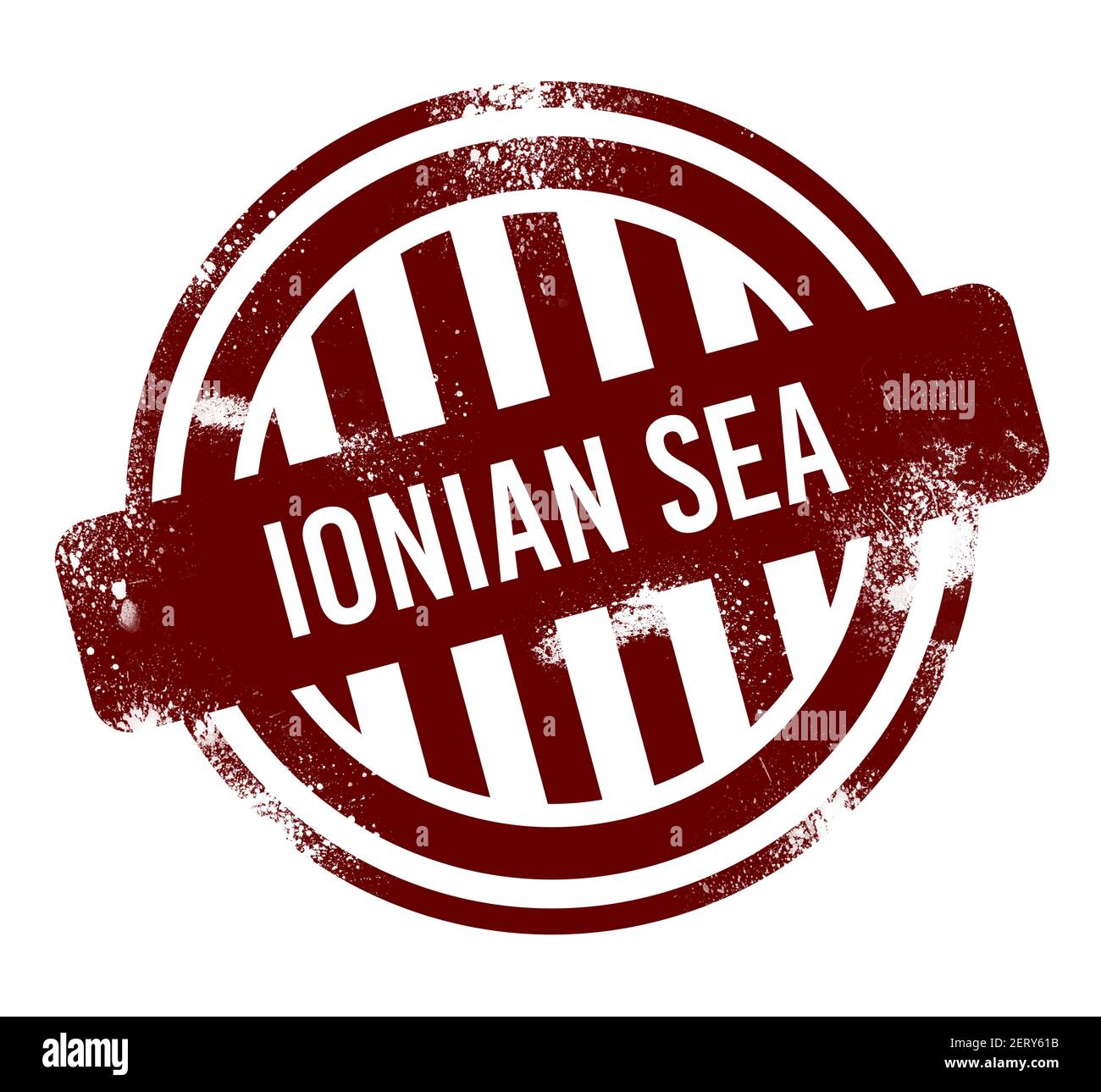 Mer Ionienne - bouton rond rouge grunge, timbre Banque D'Images