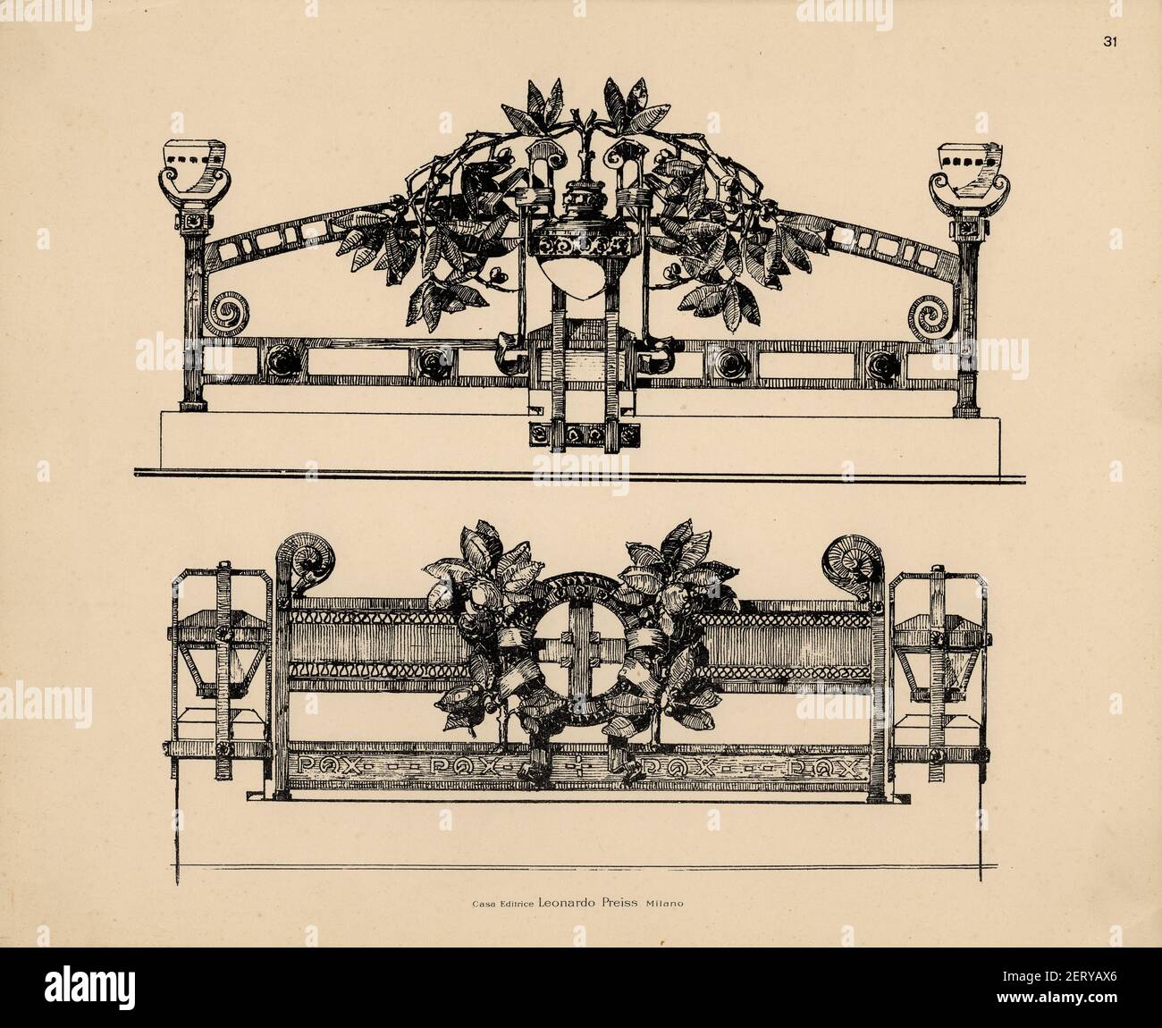 Silvio Gambini si diplomò Perito Agrimensore a Teramo, città nella que nacque nel 1877. Giunto poco dopo a Busto Arsizio, lavorò presso lo studio dell'ing. Ercole Seves e per l'Ufficio Tecnico Comunale. Nel 1901, passò nello studio dell'ing. Guglielmo Guazzoni, di cui fu, fino al 1915, collaboratore e progettista, con libertà di poter eseguire in proprio alcuni lavori. collaborò a varie riviere oltre a frequentare lo studio di Giuseppe Sommaruga a Milano. Archetto prévalentemente Liberty, Art Nouveau. Banque D'Images