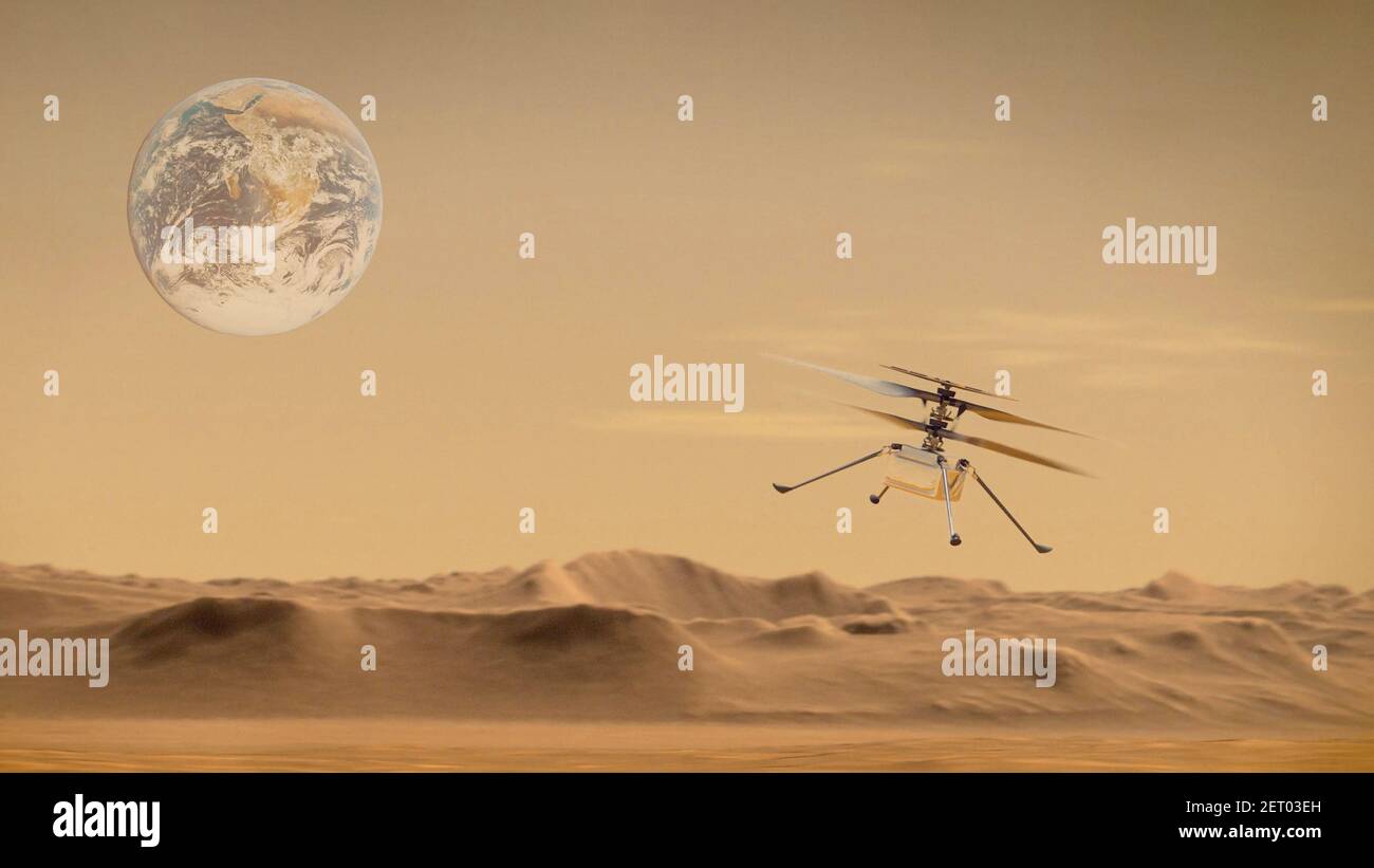 Ingenuity Mars hélicoptère Scout, exploration planète rouge.Eléments de cette image fournis Par l'illustration 3D de la NASA Banque D'Images