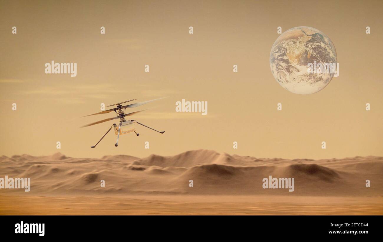 Ingenuity drone Mars hélicoptère Scout.Eléments de cette image fournis par Illustration 3D de la NASA Banque D'Images